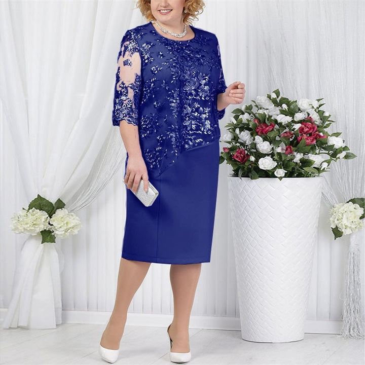 Women's Midi Dress | Lace Faux Two-Piece Relaxed Fit