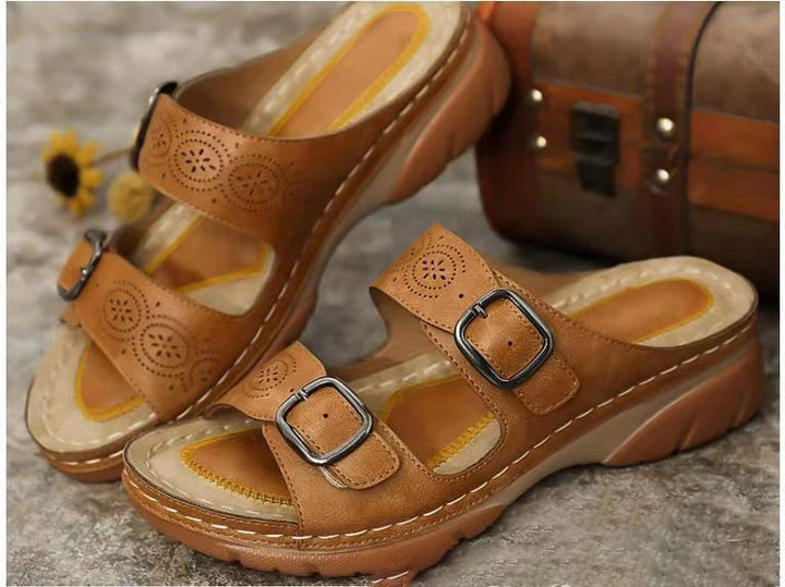 Women's Flat Open-Toe Sandals – Adjustable Buckle Strap