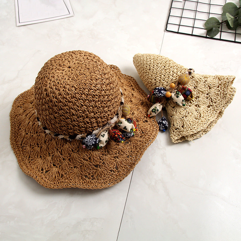 Crochet Straw Sun Hat – Scalloped Hollow Brim for Women