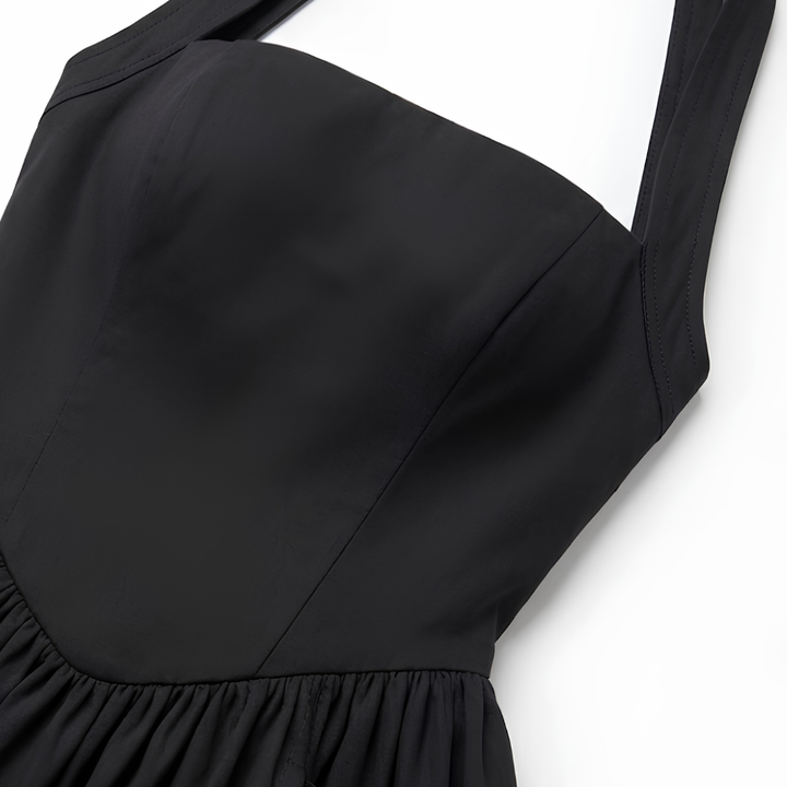 Midi Dress Halter Open Back Trapeze – Fitted Bodice Flared Skirt Style