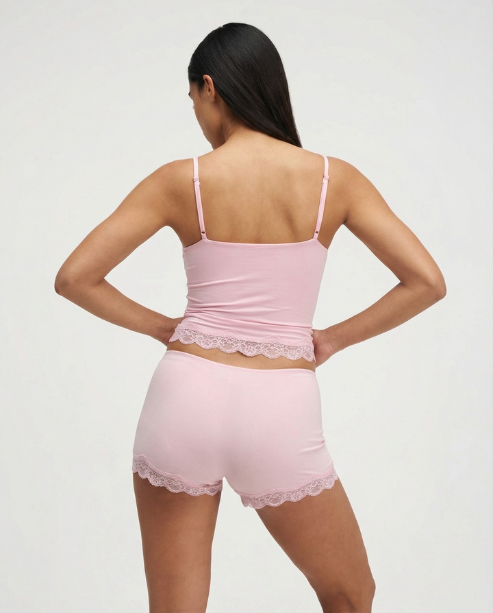 Women's Cami & Shorts Set – Lace Trim Soft Stretch Loungewear
