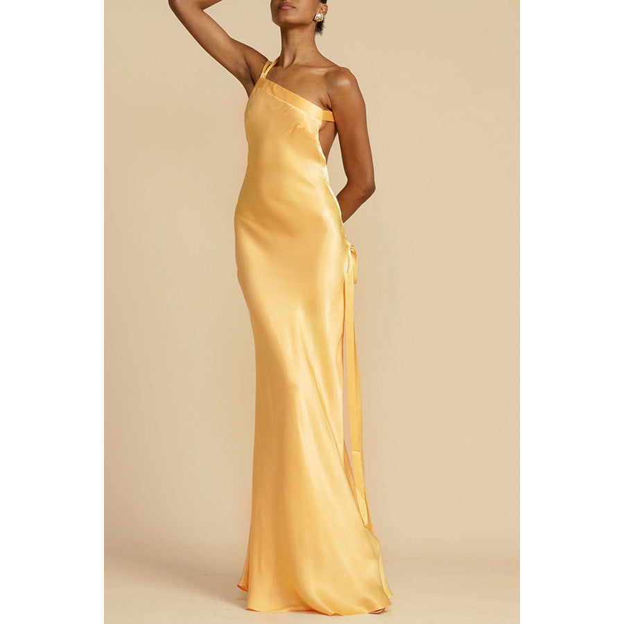One Shoulder Maxi Dress | Thigh-High Split & Fluid Drape