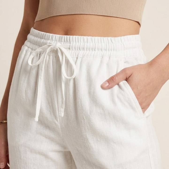 Wide Leg Linen Pants – Elastic Drawcord Waist Relaxed Fit