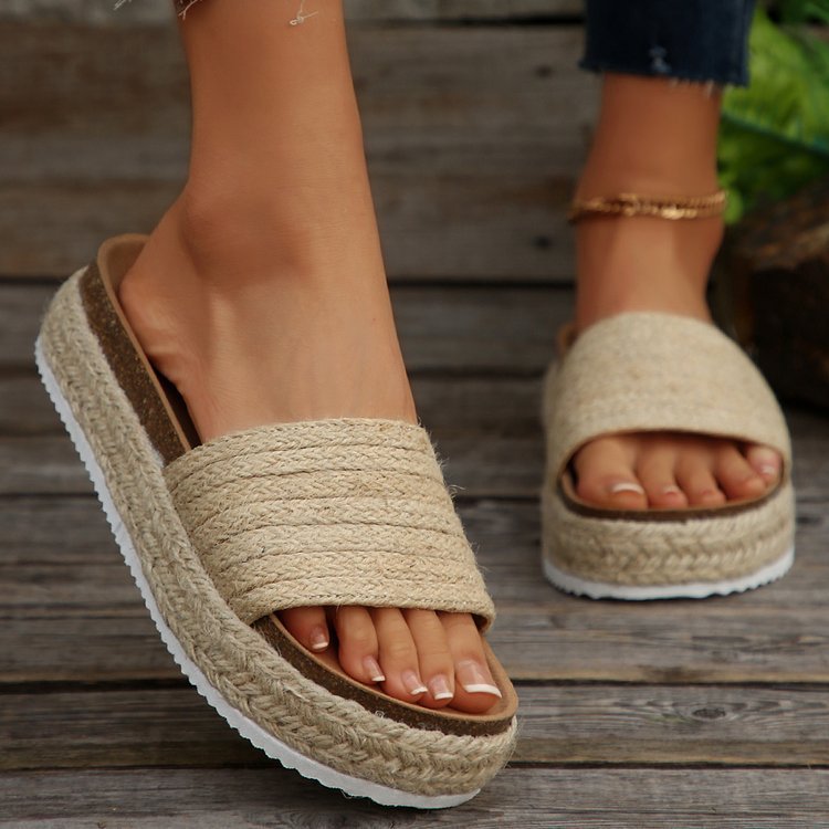 Platform Espadrille Sandals – Braided Jute Slip-On for Women