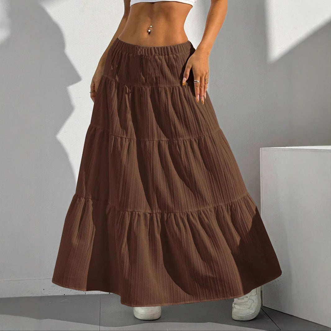 Women's Tiered Maxi Skirt – Elastic Drawstring Waist Ruffled