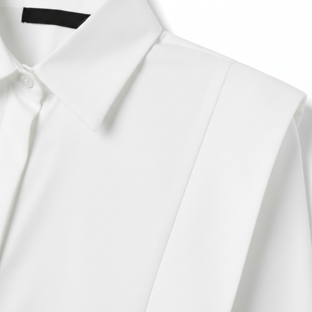 Women's Long Sleeve Blouse Shoulder Pleats – Pointed Collar Cuffs