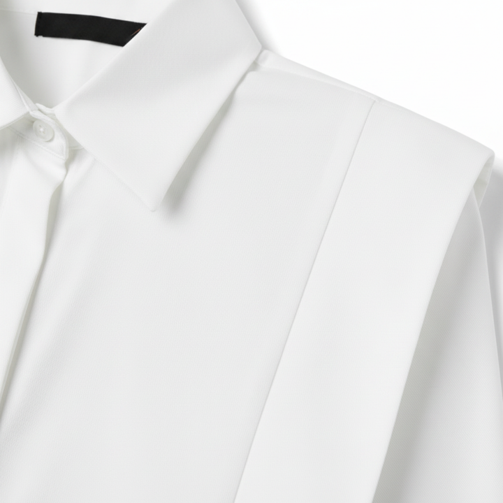 Women's Long Sleeve Blouse Shoulder Pleats – Pointed Collar Cuffs