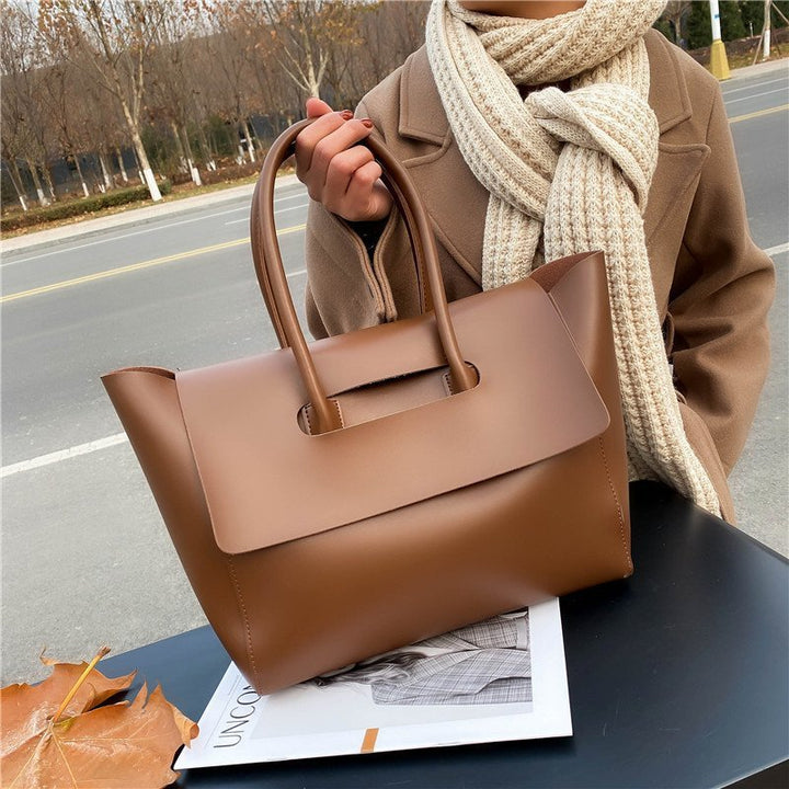 Women's Large Capacity Leather Tote Bag – Retro Handbag, Solid Color