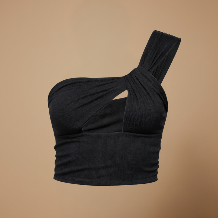 One-Shoulder Cutout Crop Top – Fitted Asymmetric Women's Top