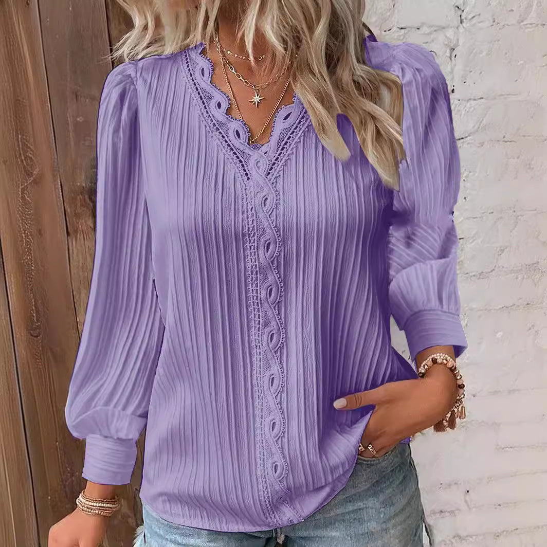 Women's Lace Blouse – Lightweight Loose Fit V-Neck Top