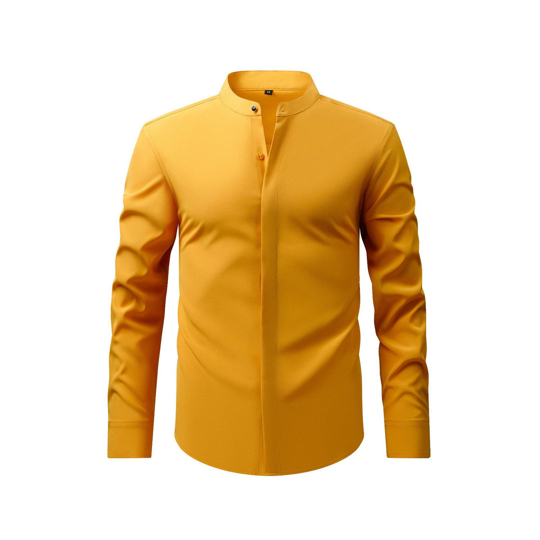 Men's Mandarin Collar Long Sleeve Shirt – Button Front Retro Casual
