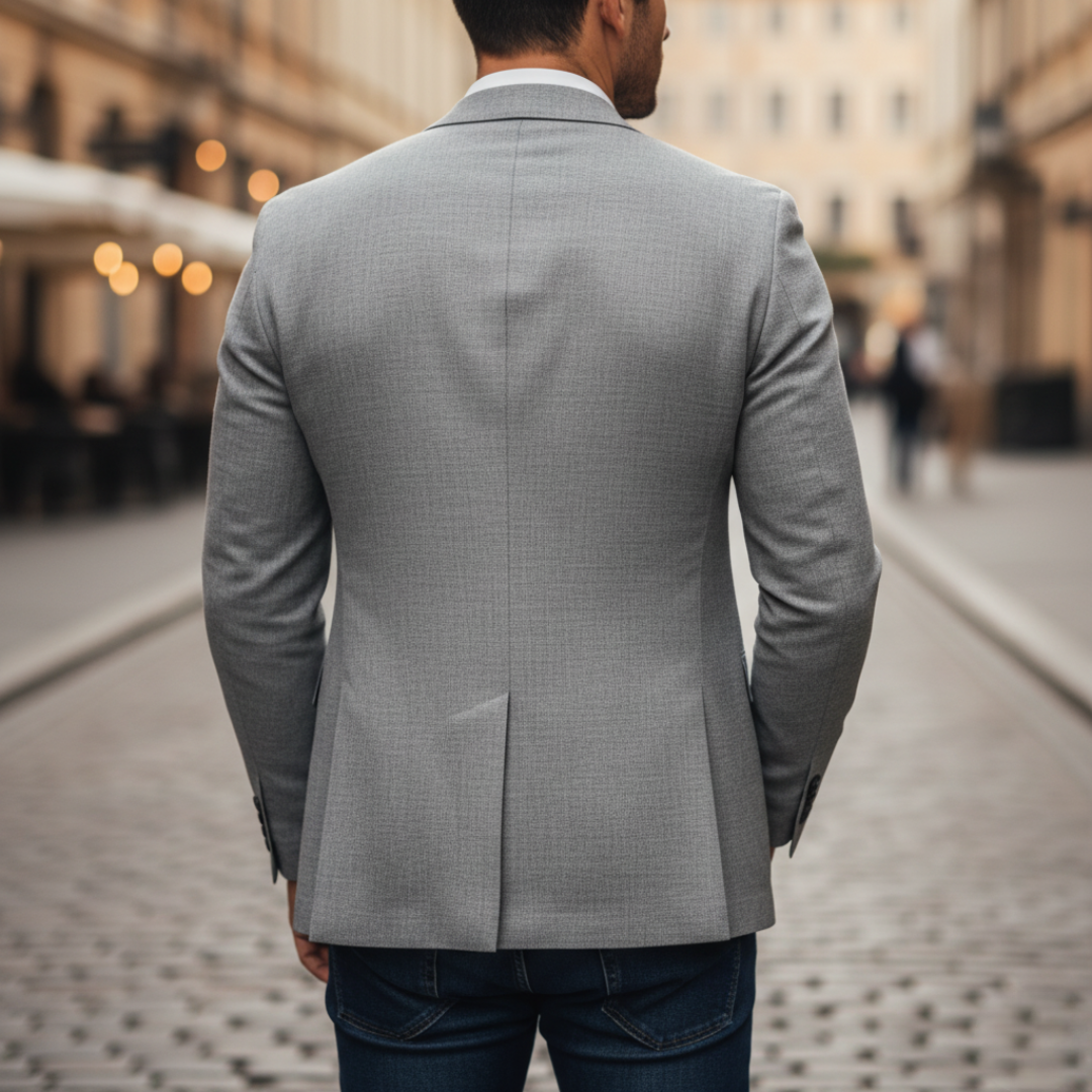 Men's Slim-Fit Structured Woven Blazer – Single Button Front Pockets