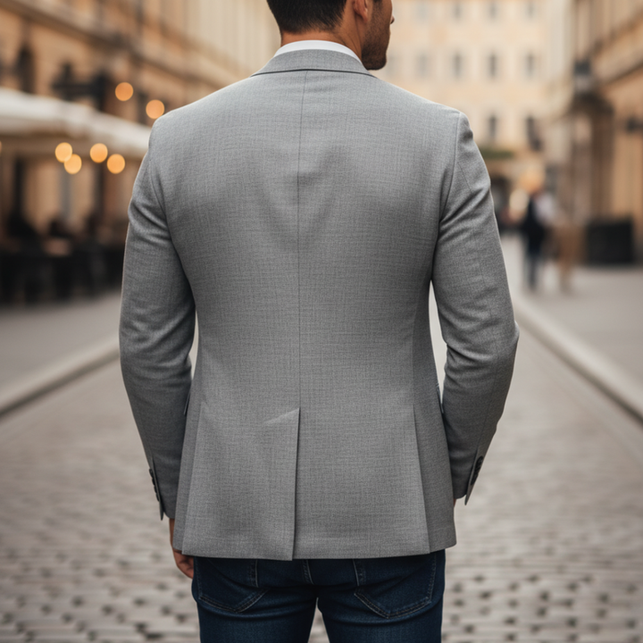 Men's Slim-Fit Structured Woven Blazer – Single Button Front Pockets