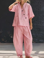 Women's Two Piece Set V-Neck Top & Wide-Leg Trousers