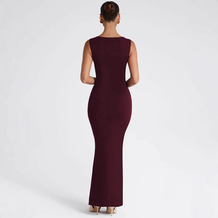 Women's Slim Fit Square Neck Sleeveless Maxi Dress – Bodycon Hip-Wrap