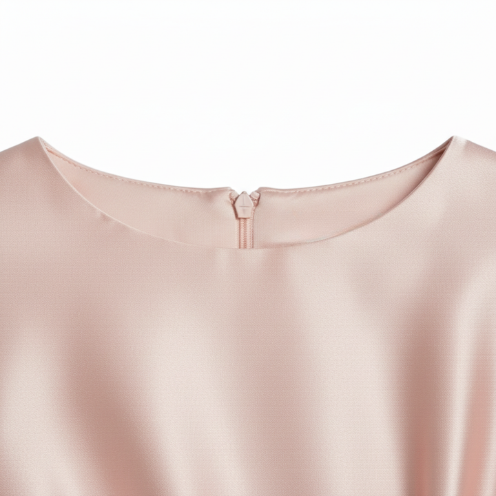 Women's Satin Midi Dress Batwing Sleeves – Bateau Neckline Jewel Waist