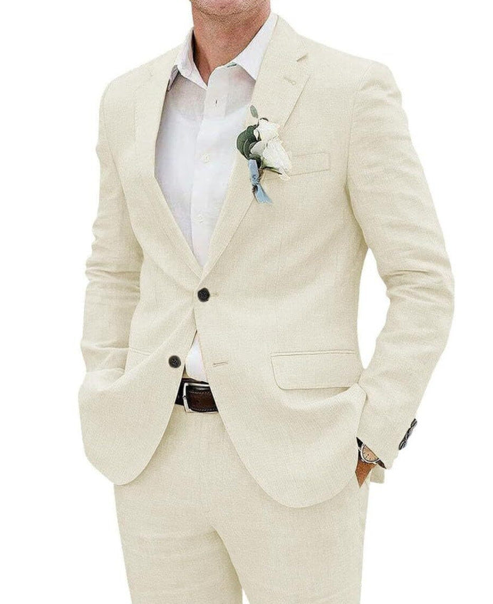 Men's Tailored Linen Two-Piece Suit – Structured Blazer & Trouser Set