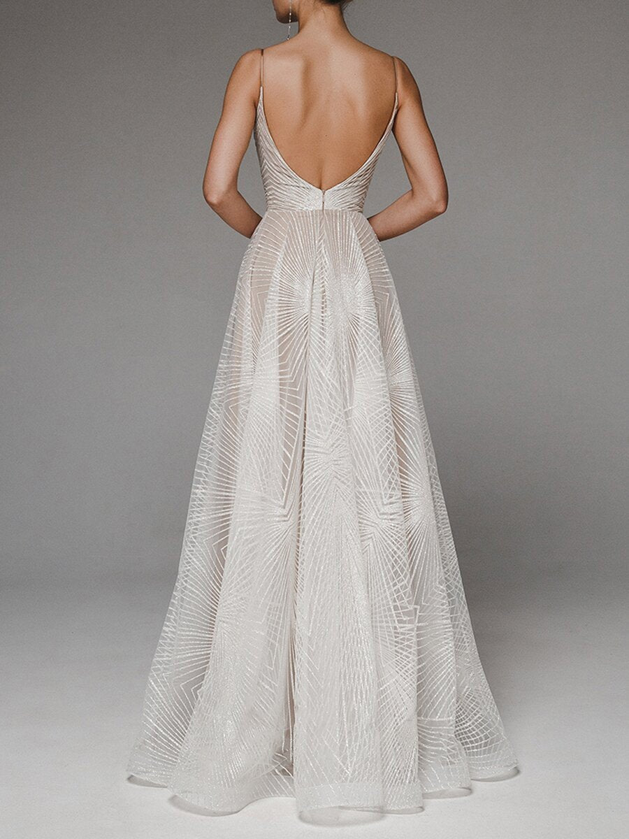 Sequin Maxi Dress A-Line Pleated Skirt Spaghetti Straps – Wedding