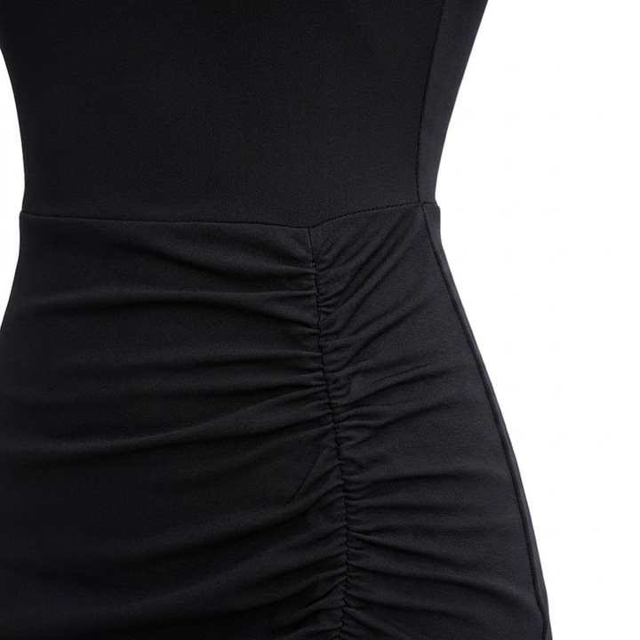 High-Low Maxi Dress – Ruched Side & Asymmetric Ruffle Trim
