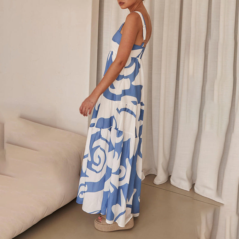 Women's Printed Midi Dress – Spaghetti Strap Sleeveless Fit