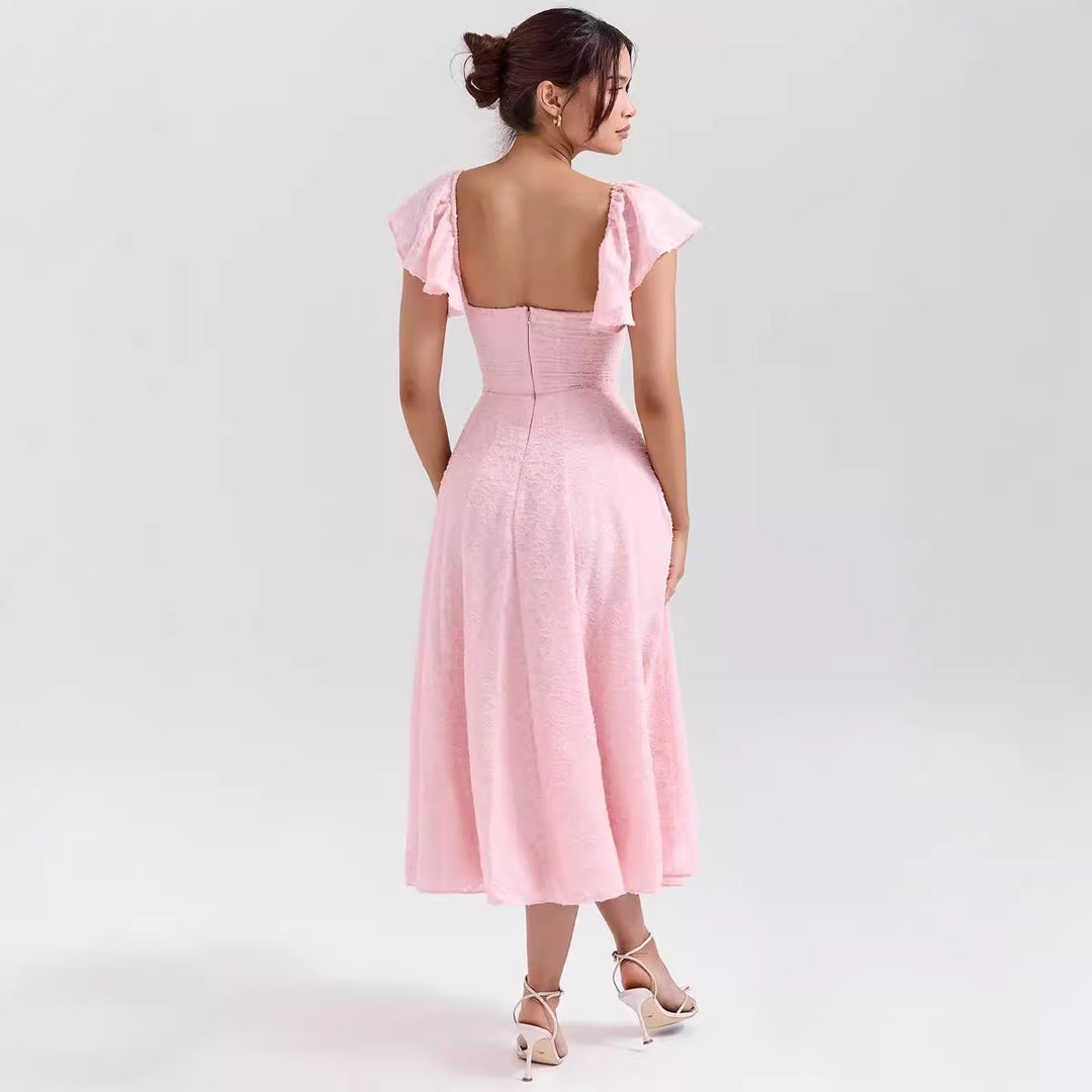 Mother of the Bride Dress Woven Jacquard Square Neck – Two-Way Sleeves