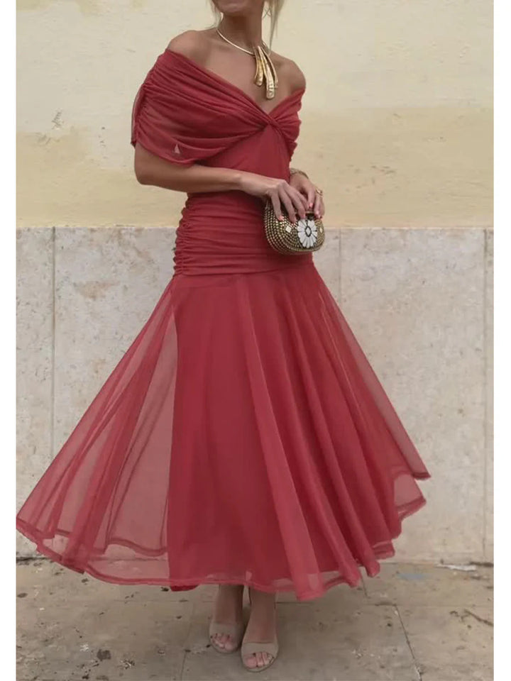 Wrap Maxi Dress – V-Neck Short Sleeve Sheer Detail