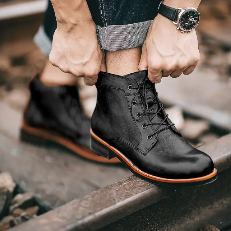 Men's Lace-Up Leather Look Ankle Boots – Structured Urban Style