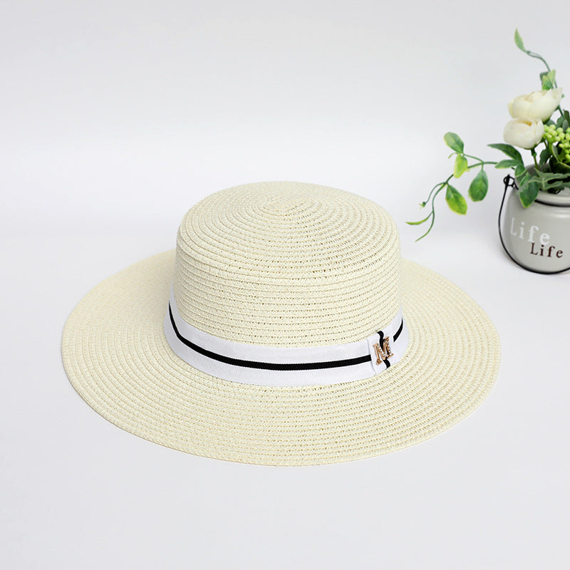 Flat Top Straw Hat – Rhinestone Wide Brim Sun Hat Women