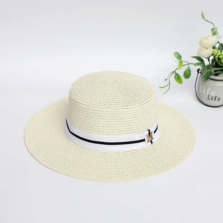 Flat Top Straw Hat – Rhinestone Wide Brim Sun Hat Women