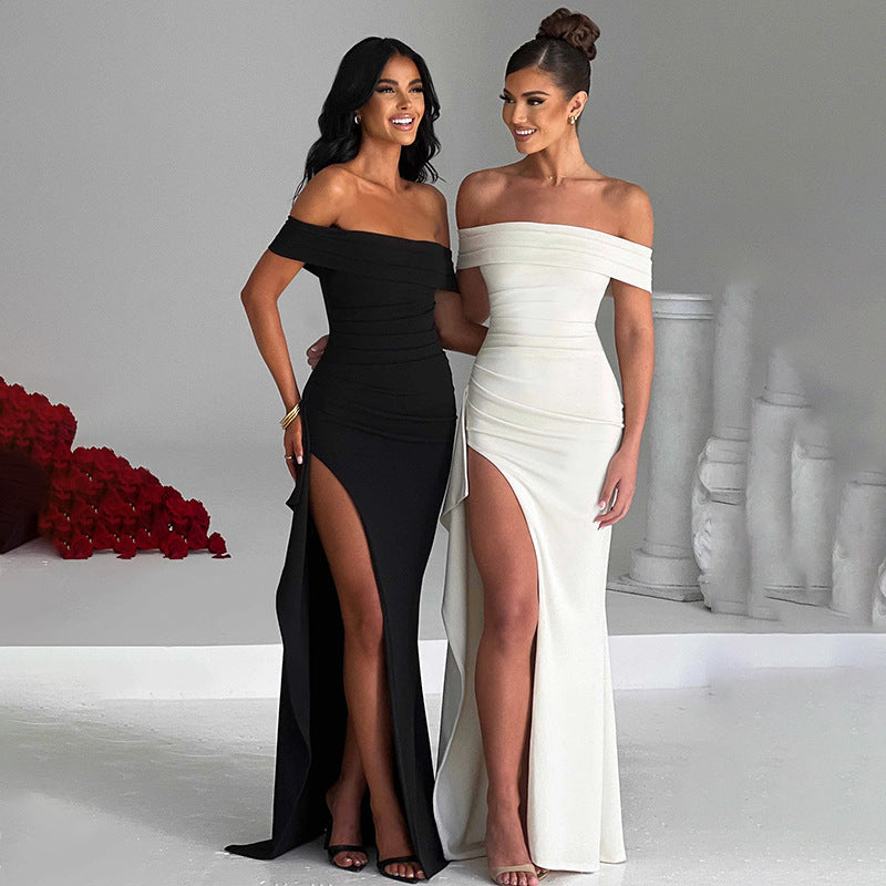 Off Shoulder Maxi Dress – Formal Evening Gown with Elegant Slit