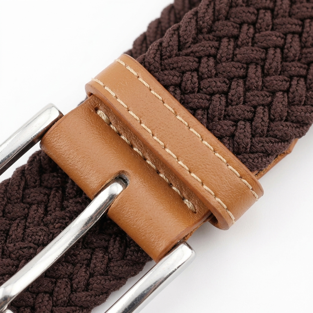 Men's Braided Canvas Belt – Leather-Tipped Adjustable Woven
