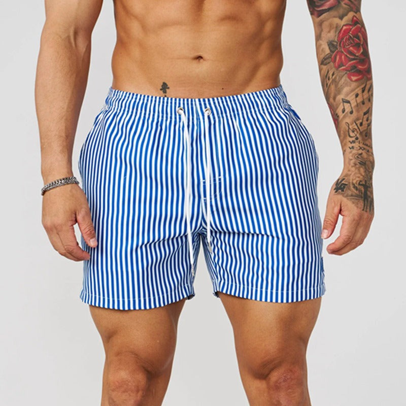 Men's Swim Shorts – Vertical Stripe Quick-Dry Drawstring