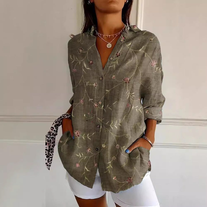 Floral Print Blouse – Women's Long Sleeve Button-Front Top