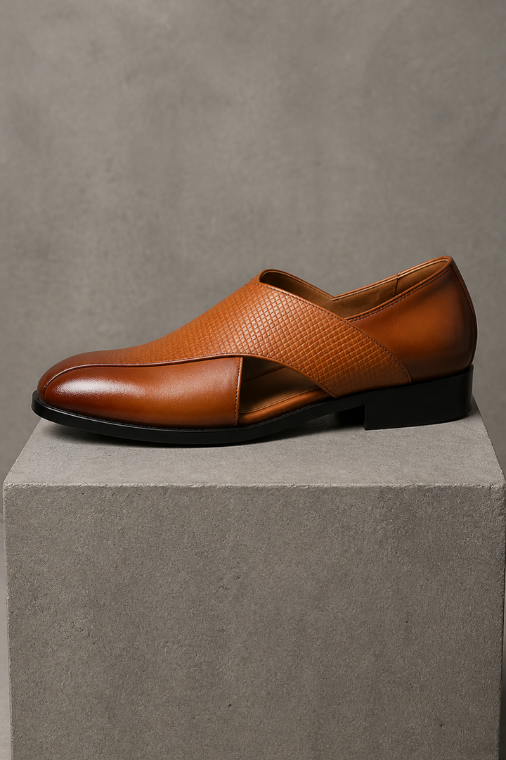 Men's Leather Sandals – Slip-On Fisherman Cross Strap Style