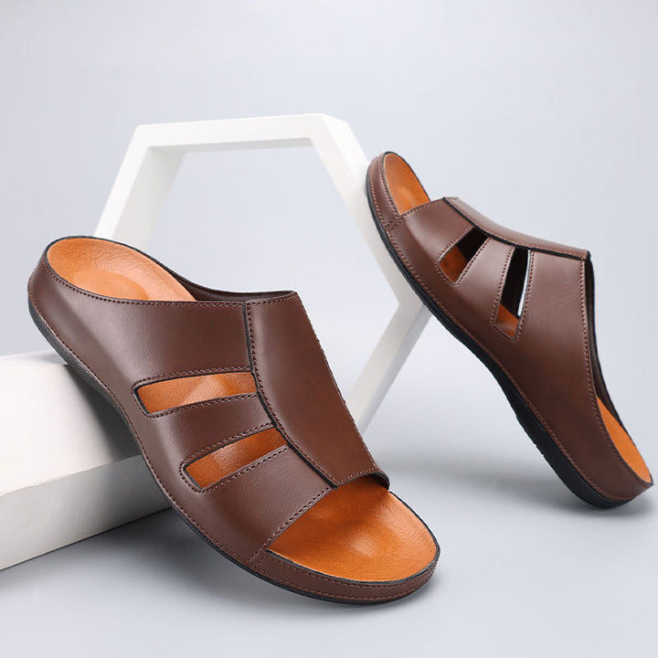 Men's Orthopedic Vegan Leather Slide Sandals – Arch Support Closed Toe
