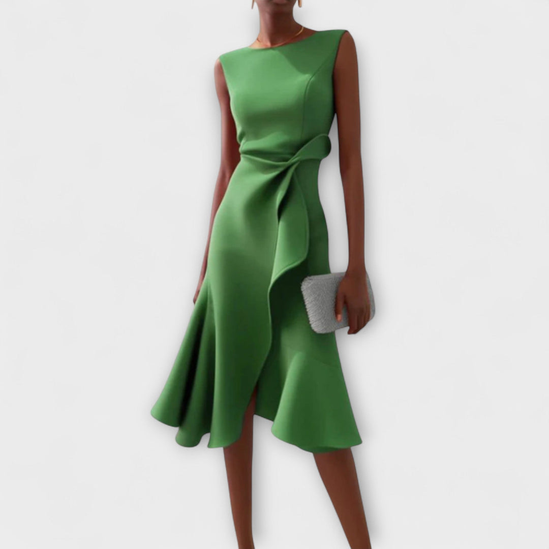 Women's Draped Asymmetric Midi Dress Sleeveless – Elegant Silhouette
