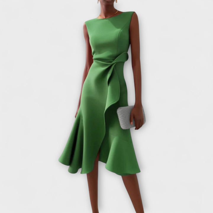 Women's Draped Asymmetric Midi Dress Sleeveless – Elegant Silhouette