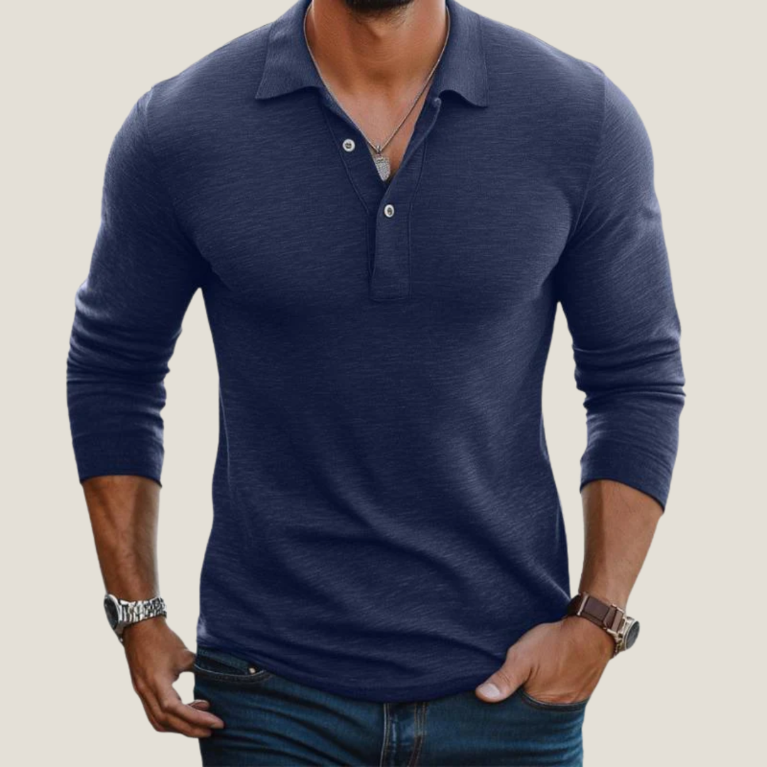 Men's Long Sleeve Polo – Lapel Collar & Button Placket