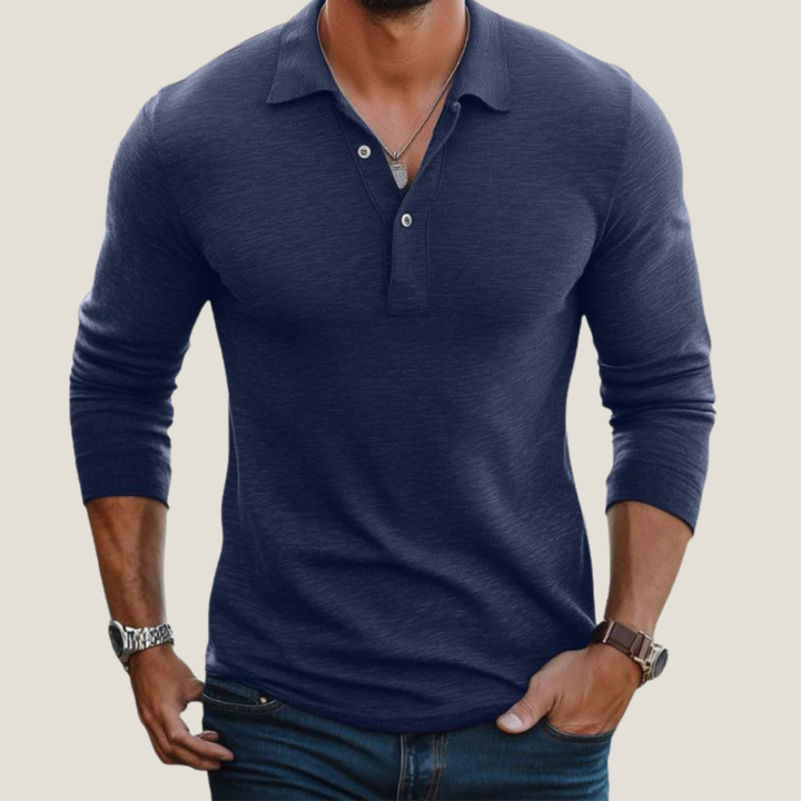 Men's Long Sleeve Polo – Lapel Collar & Button Placket