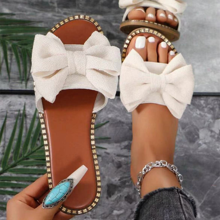 Women's Flat Sandals Slip-On Mules Decorative Bow – Non-Slip Vegan Leather