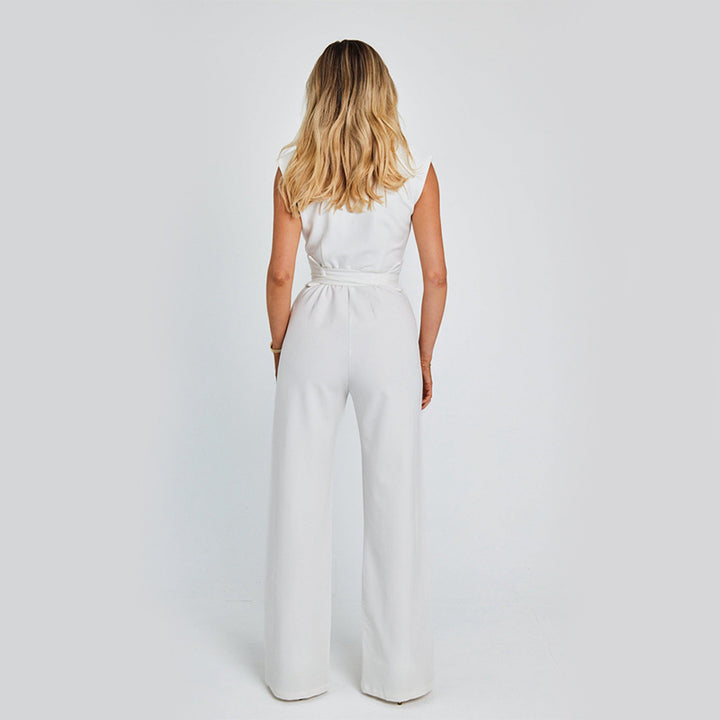 Women's Wide-Leg Jumpsuit – Sleeveless V-Neck, Long Overall Silhouette