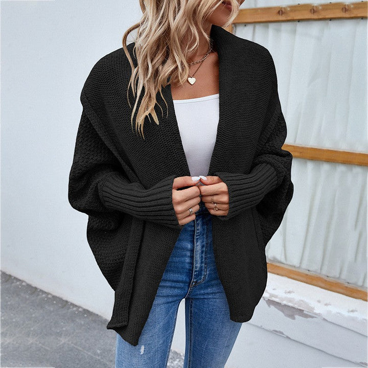 Women's Open-Front Knit Cardigan – Oversized Batwing Shawl Collar