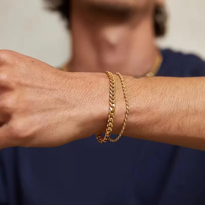 Men's Bracelet Set – Cuban Link & Rope Chain Duo