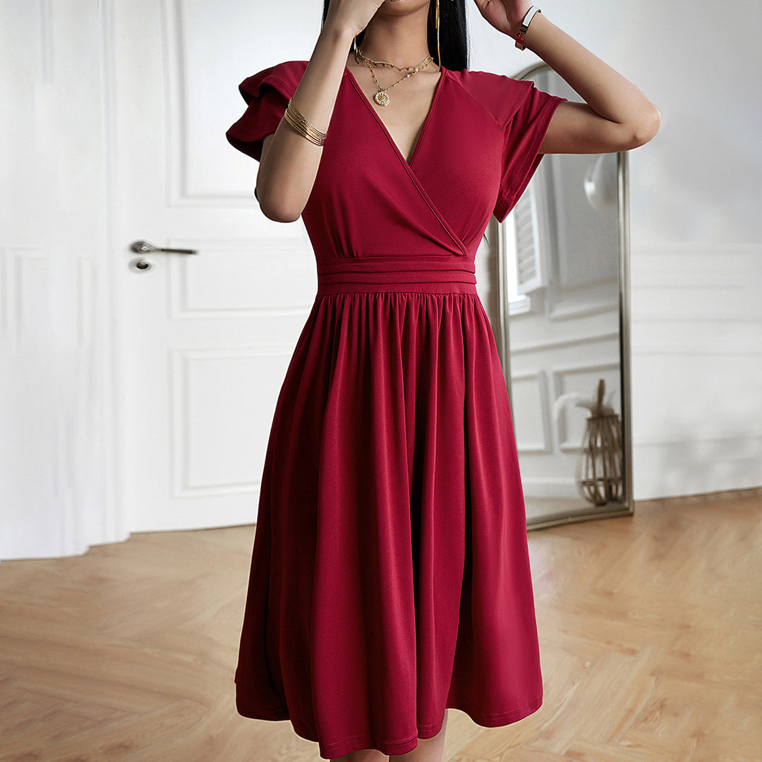 Wrap Midi Dress – Flutter Sleeve Women's Flowy Silhouette