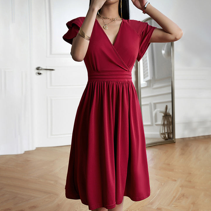 Wrap Midi Dress – Flutter Sleeve Women's Flowy Silhouette