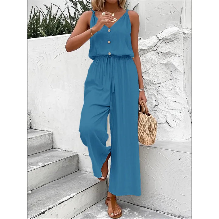 Wide-Leg Jumpsuit for Women – Sleeveless V-Neck Relaxed Fit
