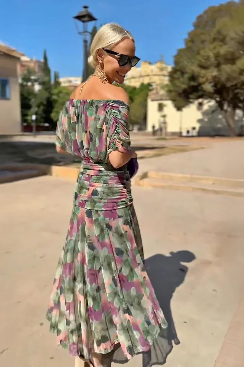 Chiffon Maxi Dress – Draped V-Neck Flowing Occasion Gown