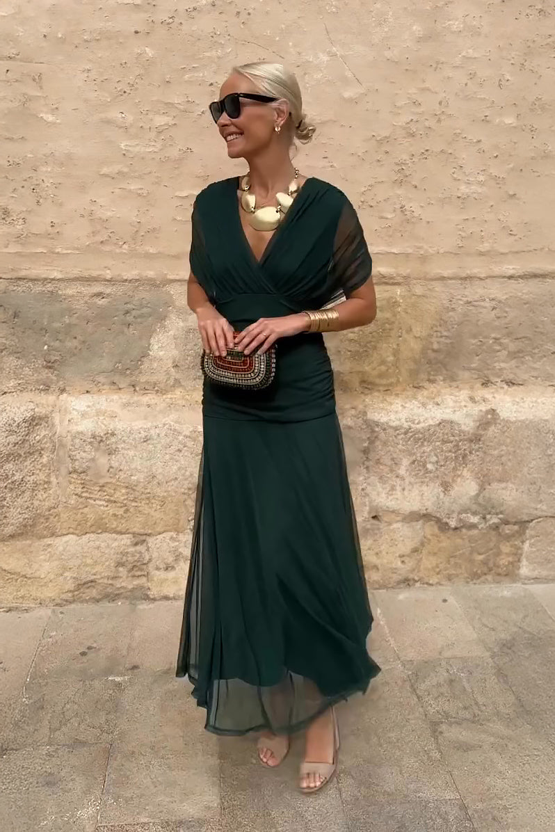 Chiffon Maxi Dress – Draped V-Neck Flowing Occasion Gown