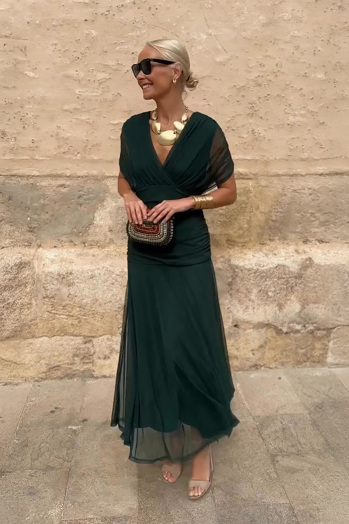 Chiffon Maxi Dress – Draped V-Neck Flowing Occasion Gown