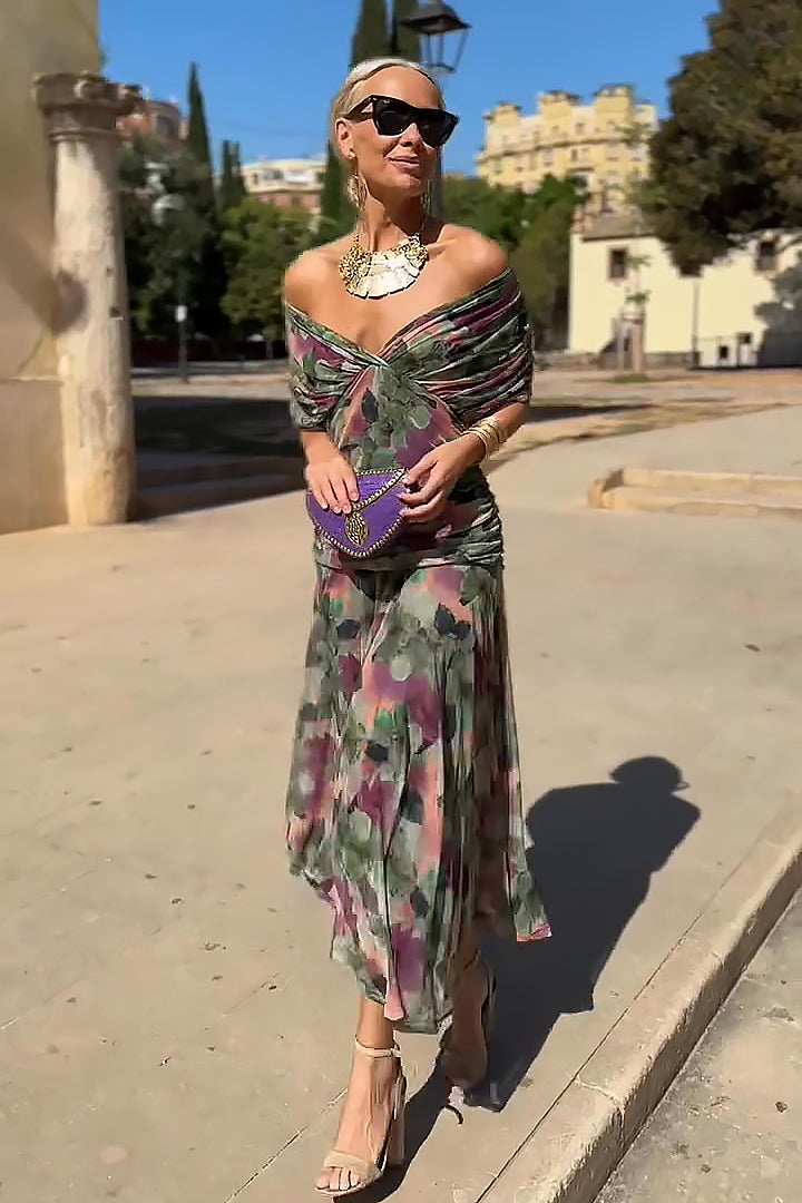 Chiffon Maxi Dress – Draped V-Neck Flowing Occasion Gown